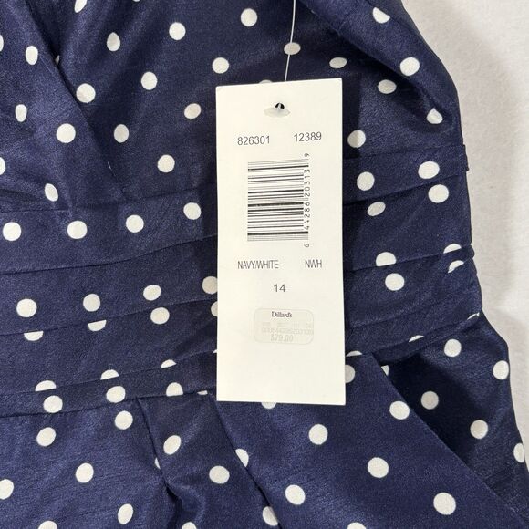 Signature By Robbie Bee Blue Polka Dot Dress Sleeveless Cinched Waist - Picture 12 of 13